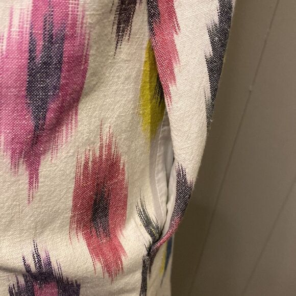 J Crew Ivory Watercolor Ikat Shift Dress Size 0 Embroidered Sleeveless Linen - Picture 4 of 7